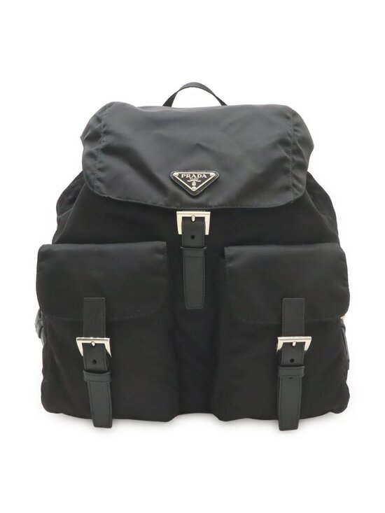 Prada Triangle Logo Backpack Nylon Leather Nero Black Silver main image 6